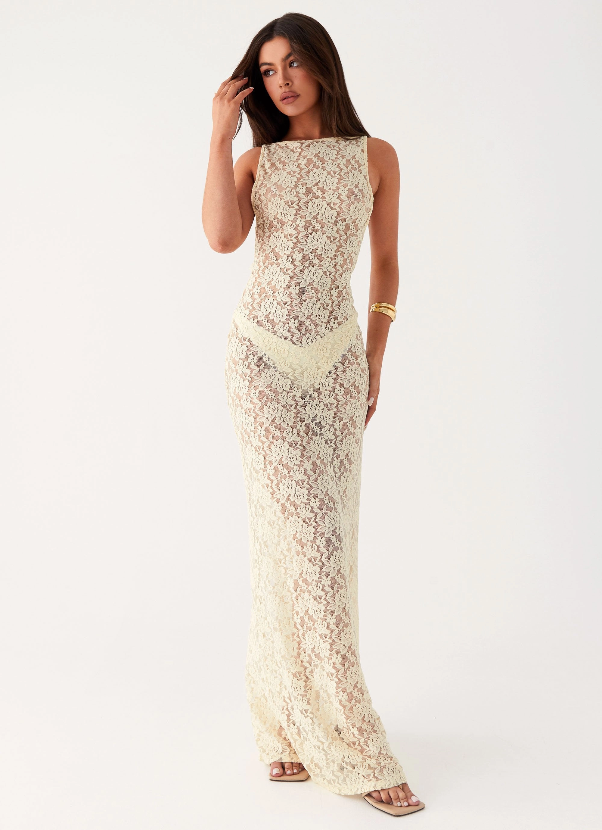 Promised Land Lace Maxi Dress - Ivory Striped-Pattern