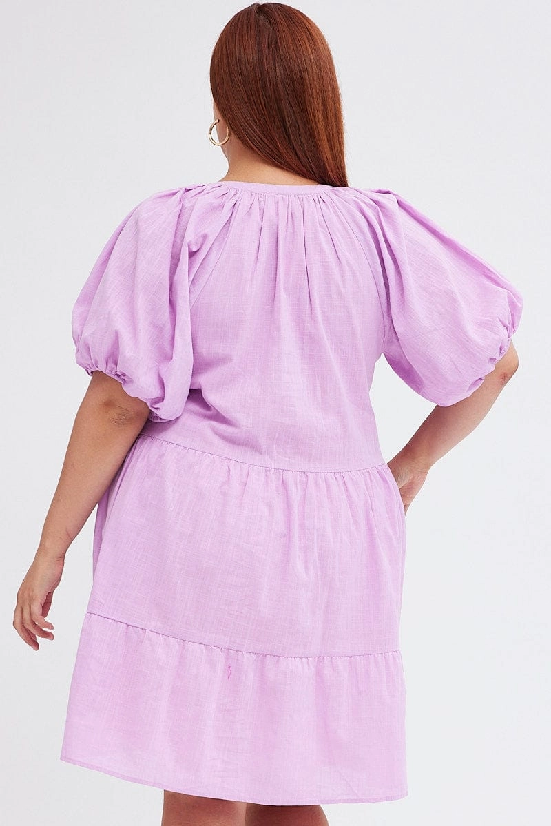 Purple Mini Dress Easy Shirt Collar Half Sleeve Chic Waist Design