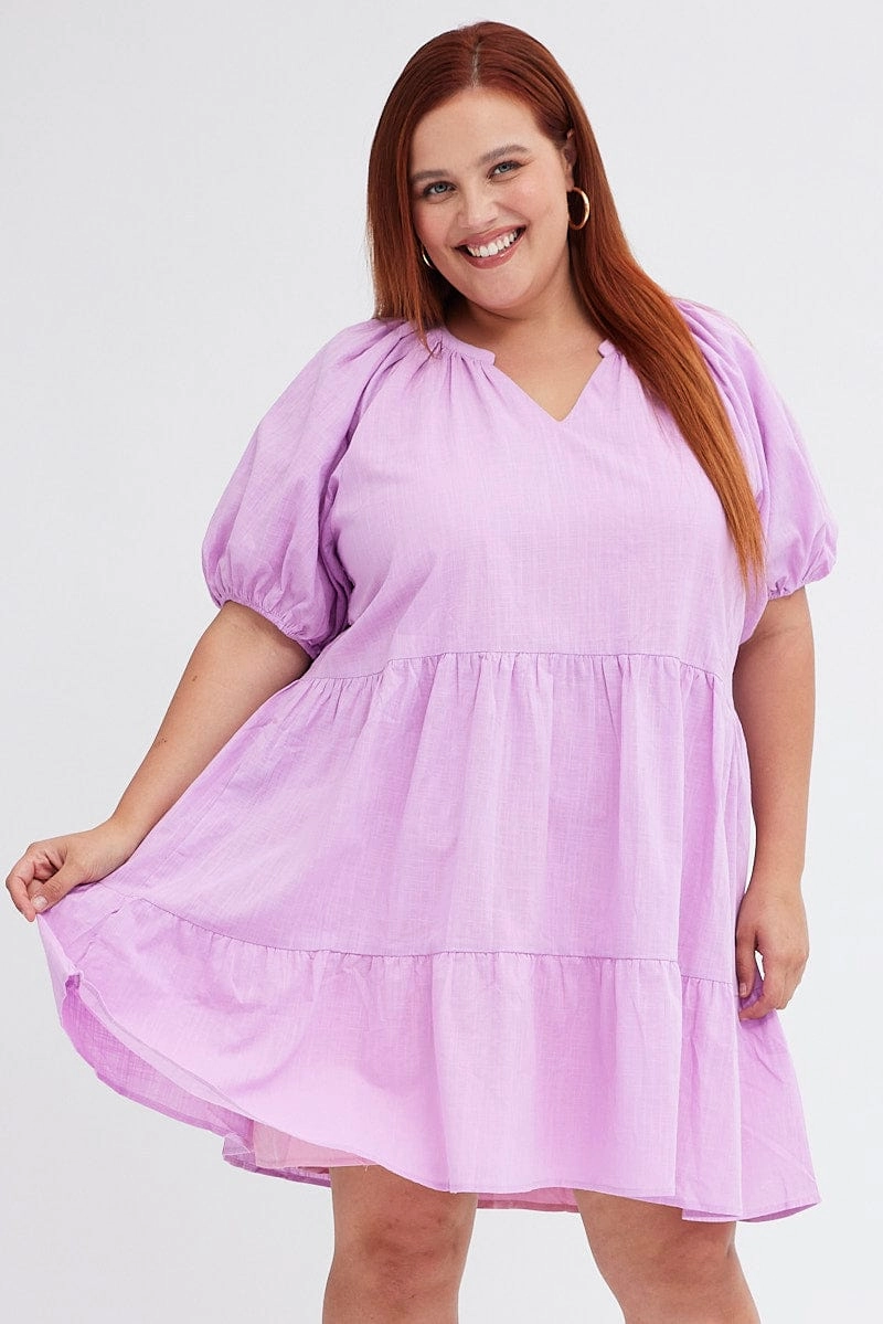 Purple Mini Dress Easy Shirt Collar Half Sleeve Hook-And-Eye Formal Wear