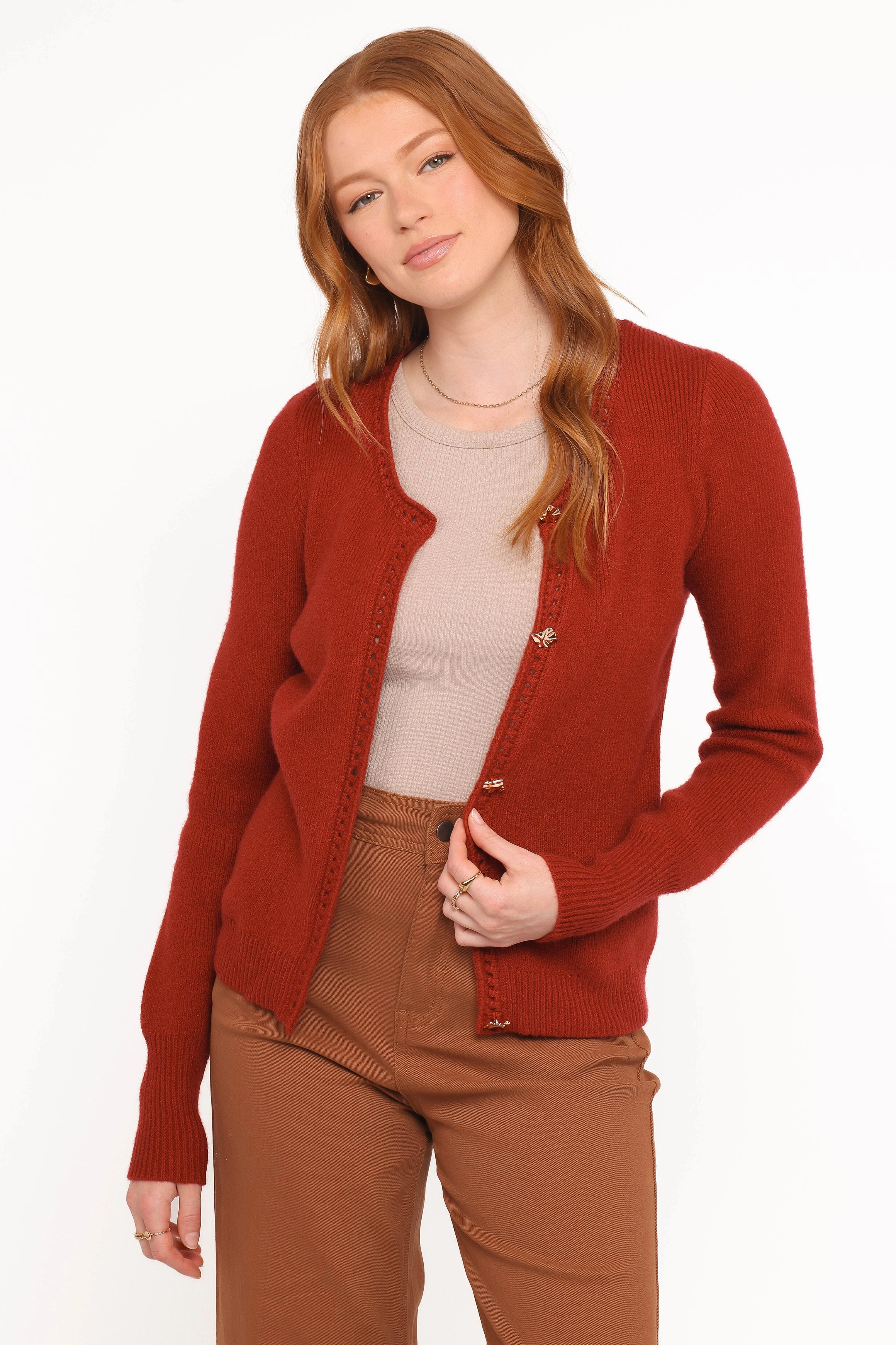 Seam Free Quay Button Front Cardigan - Red