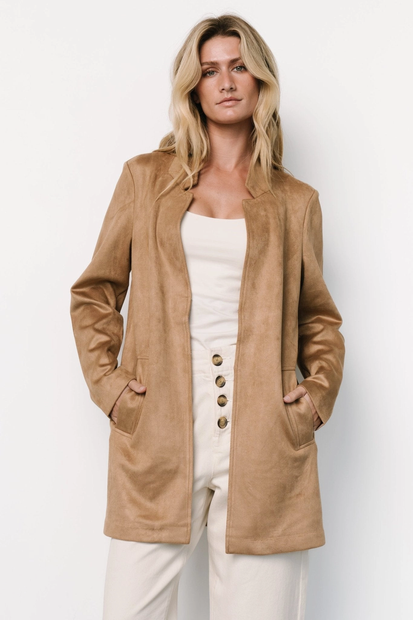 Queenie Faux Suede Jacket | Camel OdorControlTreatment