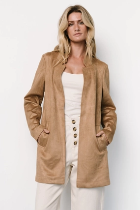 Breathable City Style Sleek Comfort Queenie Faux Suede Jacket | Camel