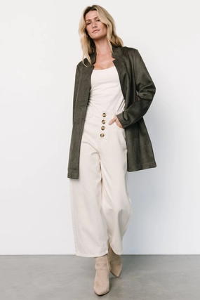 Queenie Faux Suede Jacket | Charcoal Flexible Joint Mobility Tech Use