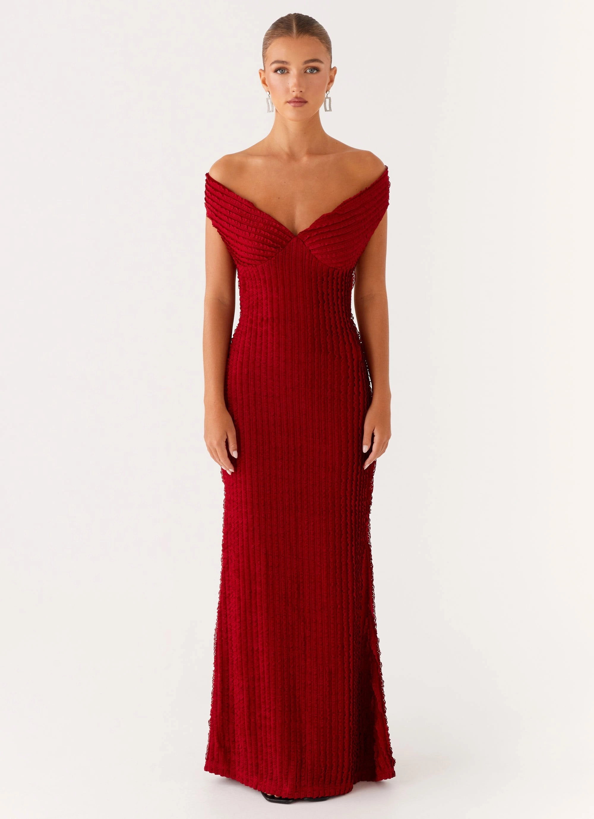 Calm Lines Lace Accent Chantelle Maxi Dress - Red
