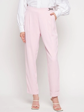 Stretch Waist ReinforcedBeltLoops Madame Pink Tapered Trousers