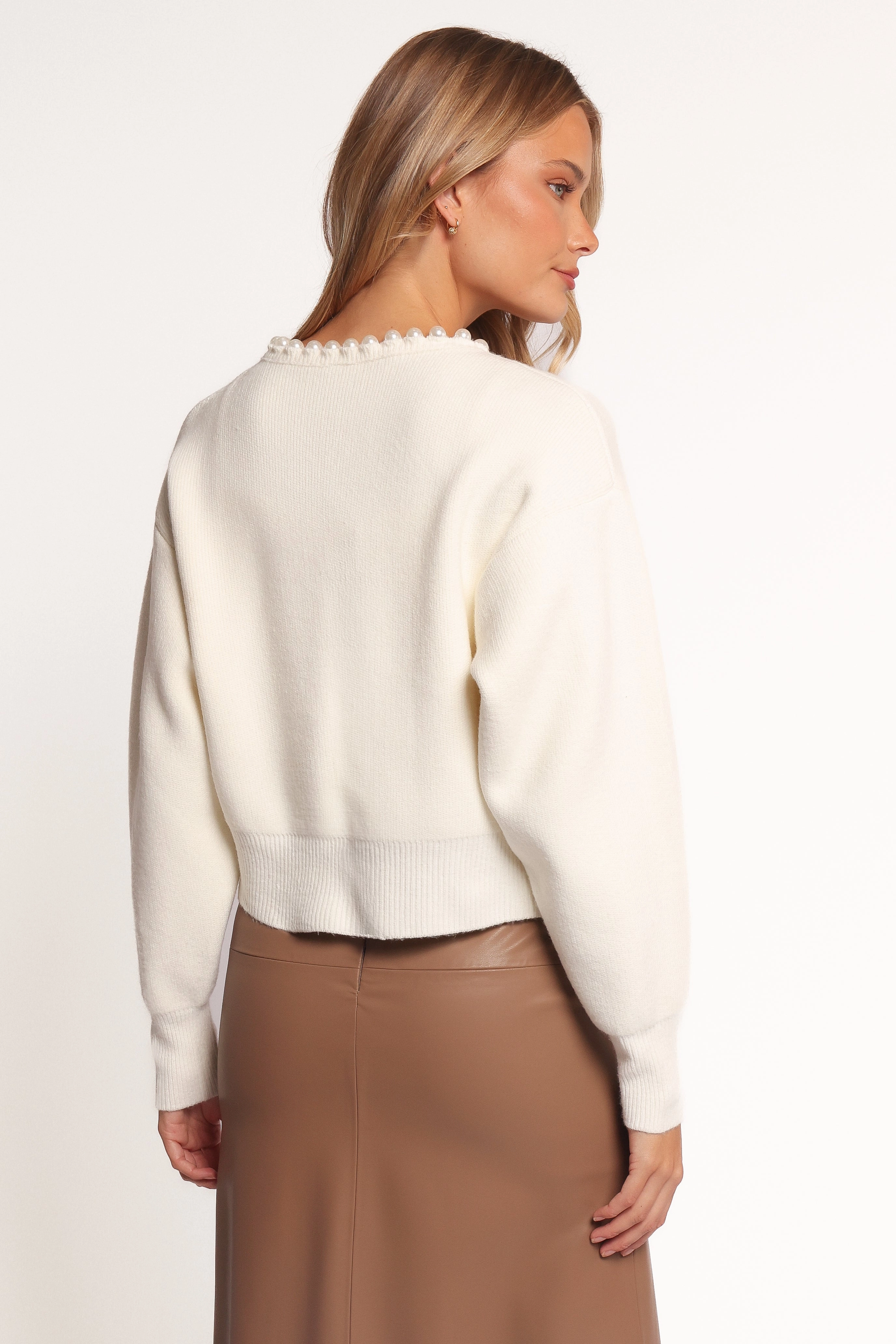 Multi Panel Bloom Pearl Knit Cardigan - Cream