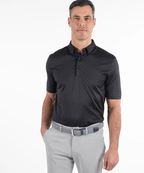 Chic Essentials Heritage Avellino Tonal Checkered Jacquard Italian Cotton/Silk Blend Short-Sleeve Polo