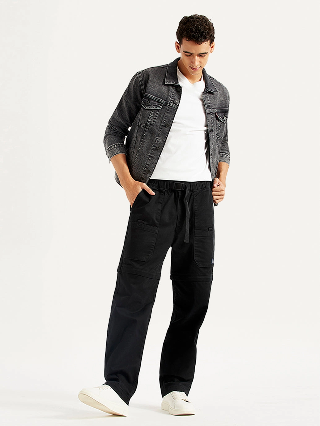 Non Bulk Tangle Free Cuffs Men's Black Regular Fit Utility Cargo Trousers