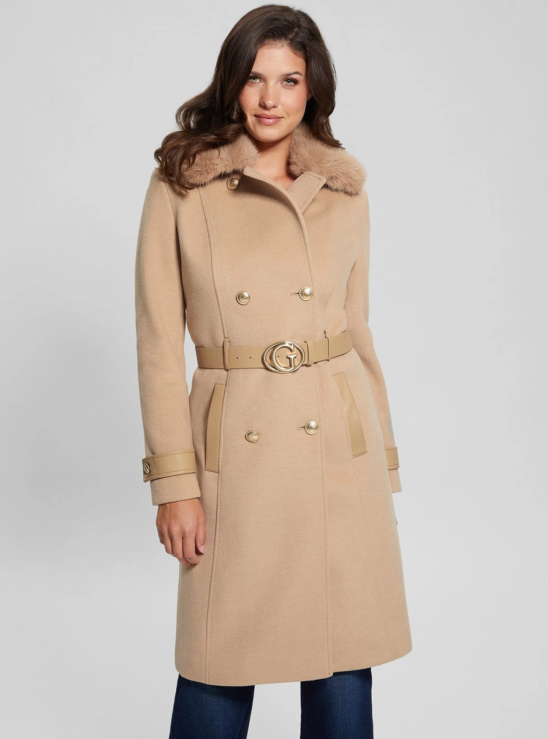 Beige Amelia Belted Coat Comfortable Urban Piece