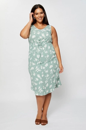 Easy Draping Floral Print Midi Dress Round Neck Sleeveless