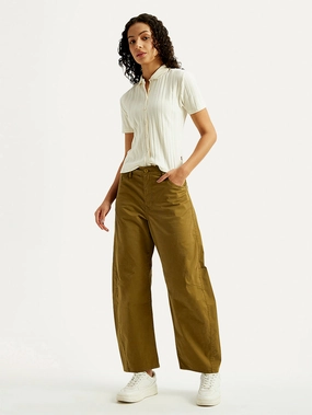 tailored look Stylish Cut Women's Brown Loose Fit Mid Rise Trousers