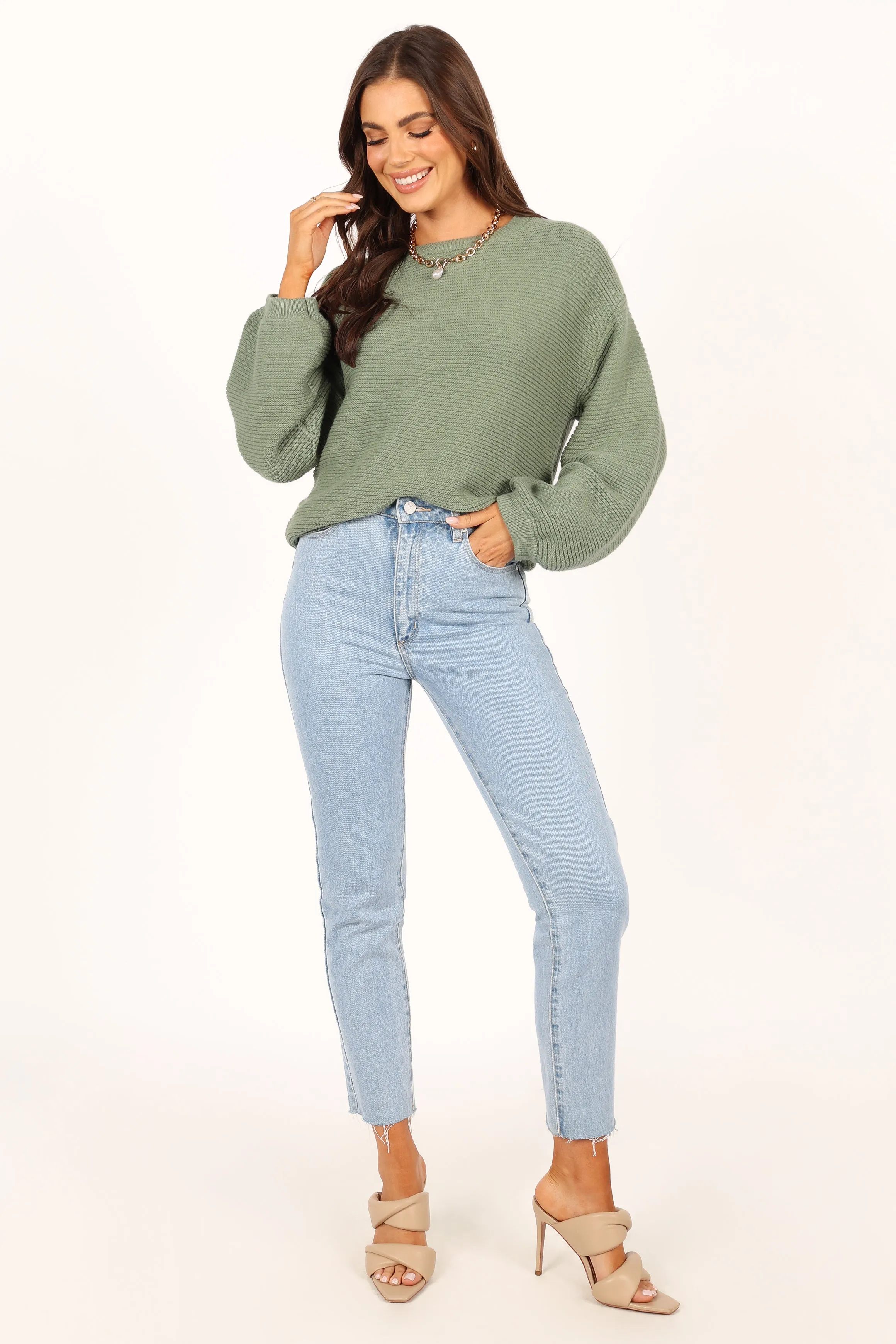 Hypoallergenic Fibers Polo Neckline Lakelyn Textured Knit Sweater - Khaki