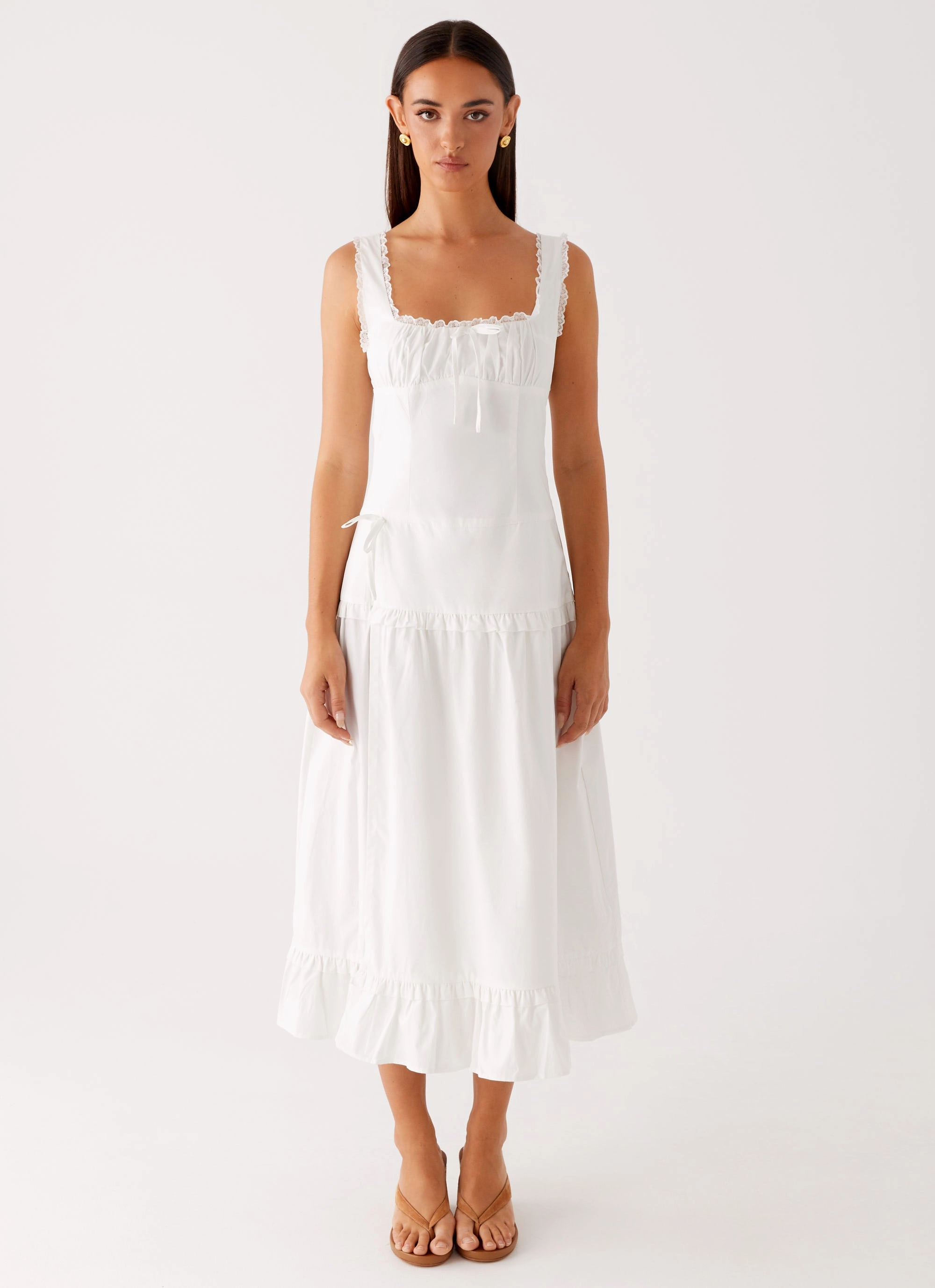 Quinn Midi Dress - White Dual Tones