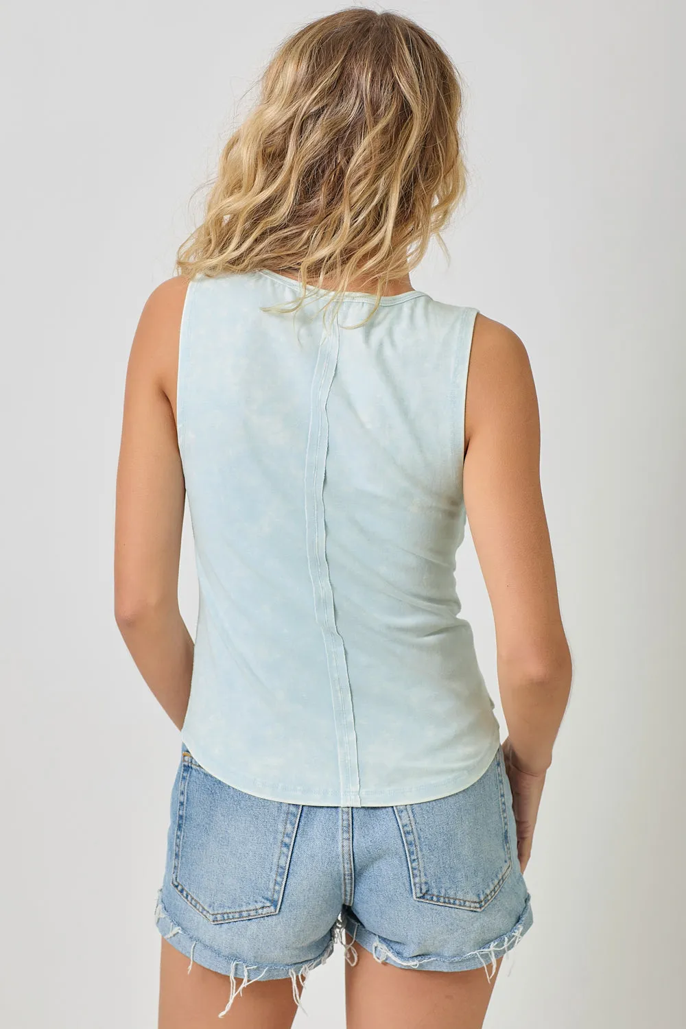 Raw Cut Edge Tank Top | Ice Blue, Vintage White Effortless Look Micro Perforated Fabric Smart Casual