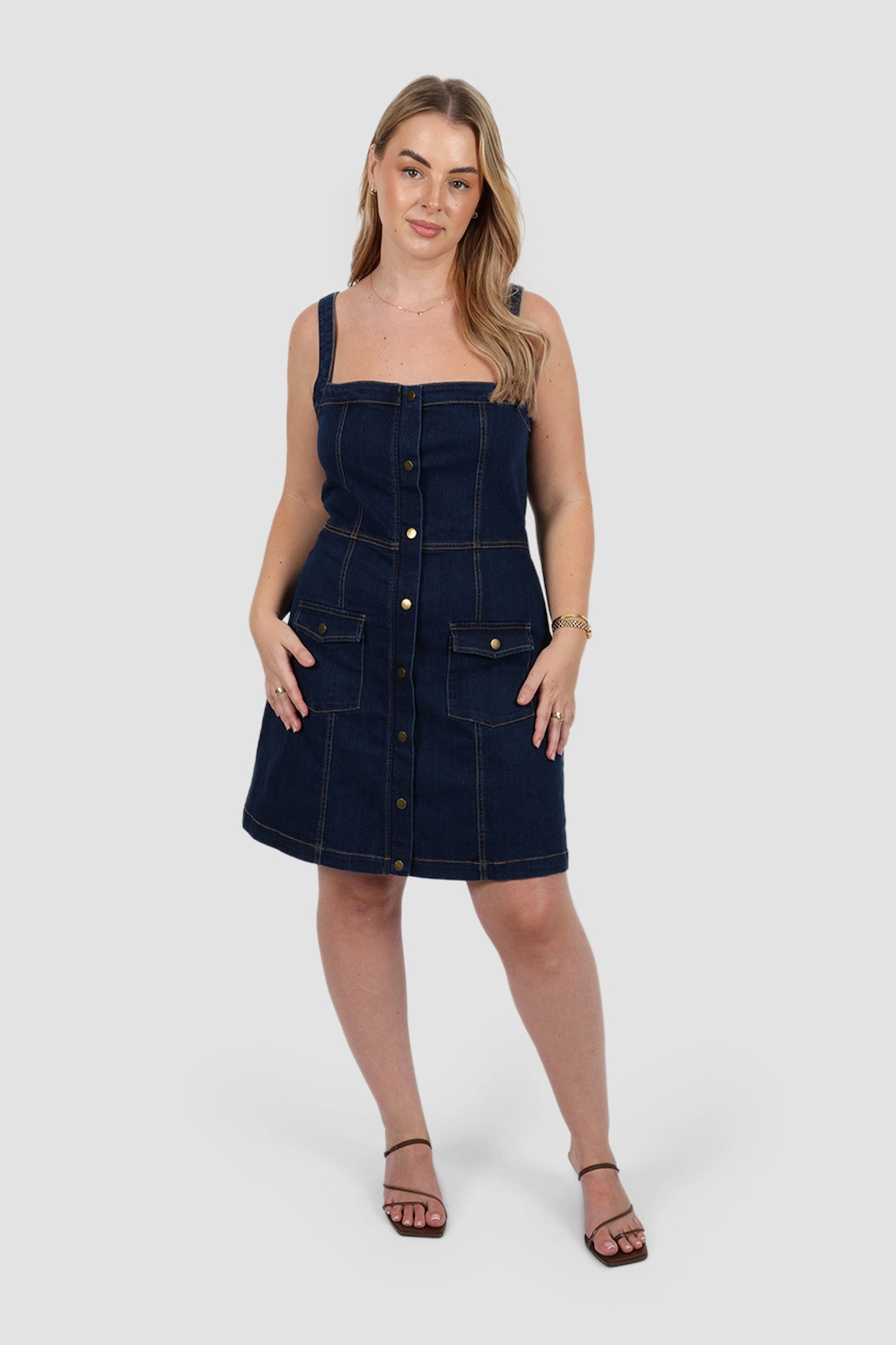 Crinkle Effect Applique-Detail RAYLA DENIM DRESS MIDNIGHT