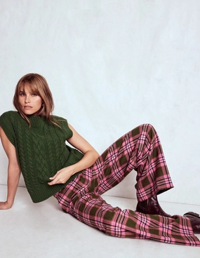 Belgravia Wool Trousers-Olive, Green and Pink Check Classy Fit Core Support