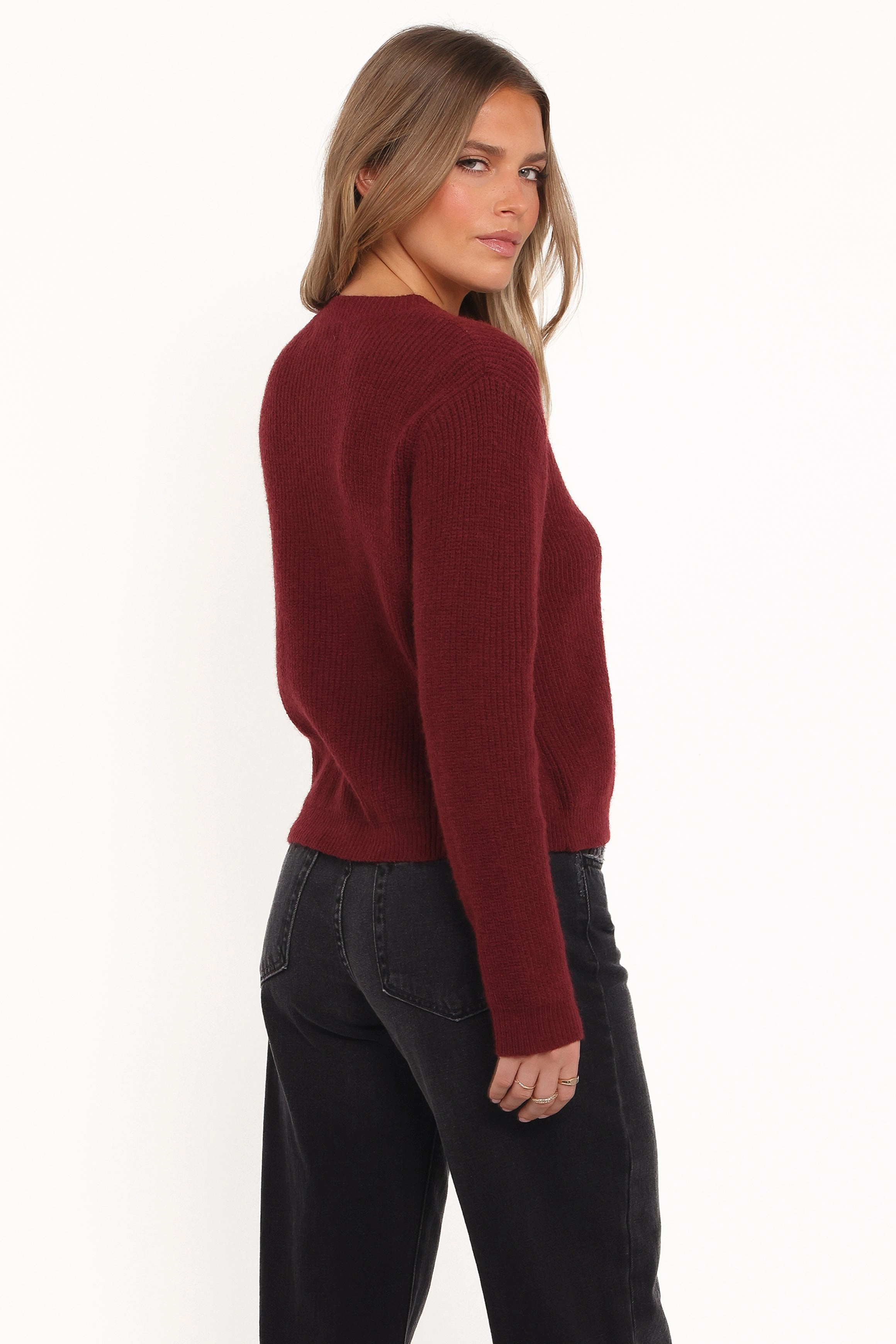 Double Layered Collar Jones Rosette Cardigan - Burgundy