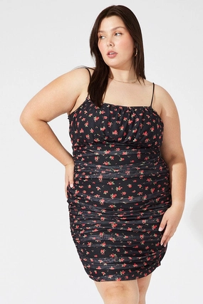 Red Ditsy Mesh Ruched Dress summer look