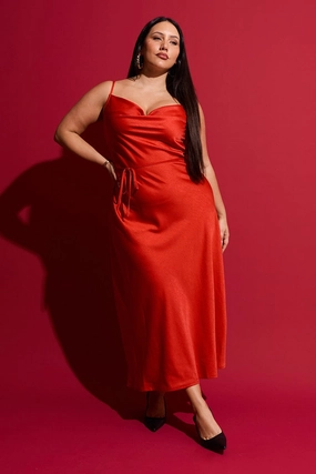 Artistic Vibe Stretch-Recovery Red Strappy Cowl Neck Satin Bias Slip Dress