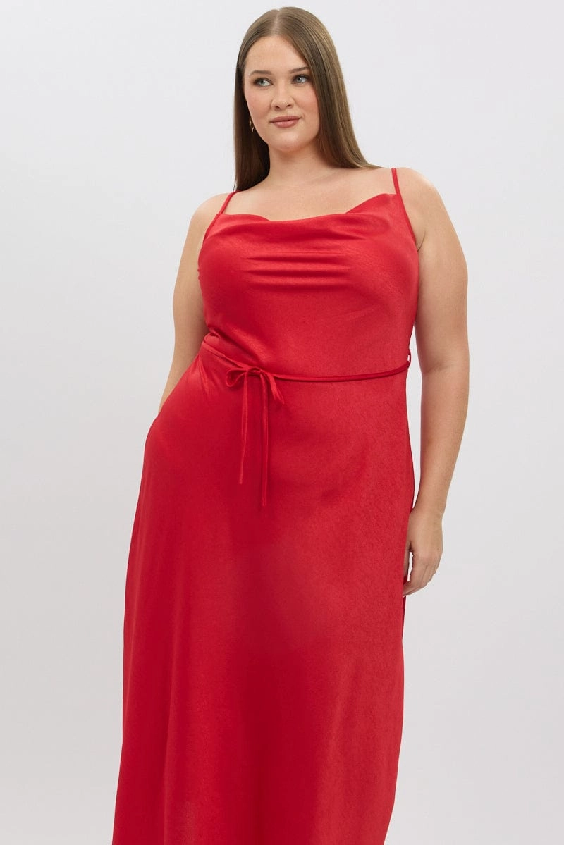 Red Strappy Cowl Neck Satin Bias Slip Dress Soft Harmony