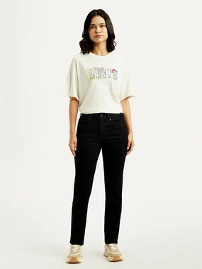 Women's 724 Black Straight Fit High Rise Jeans Clean Fashion Fit For Every Day