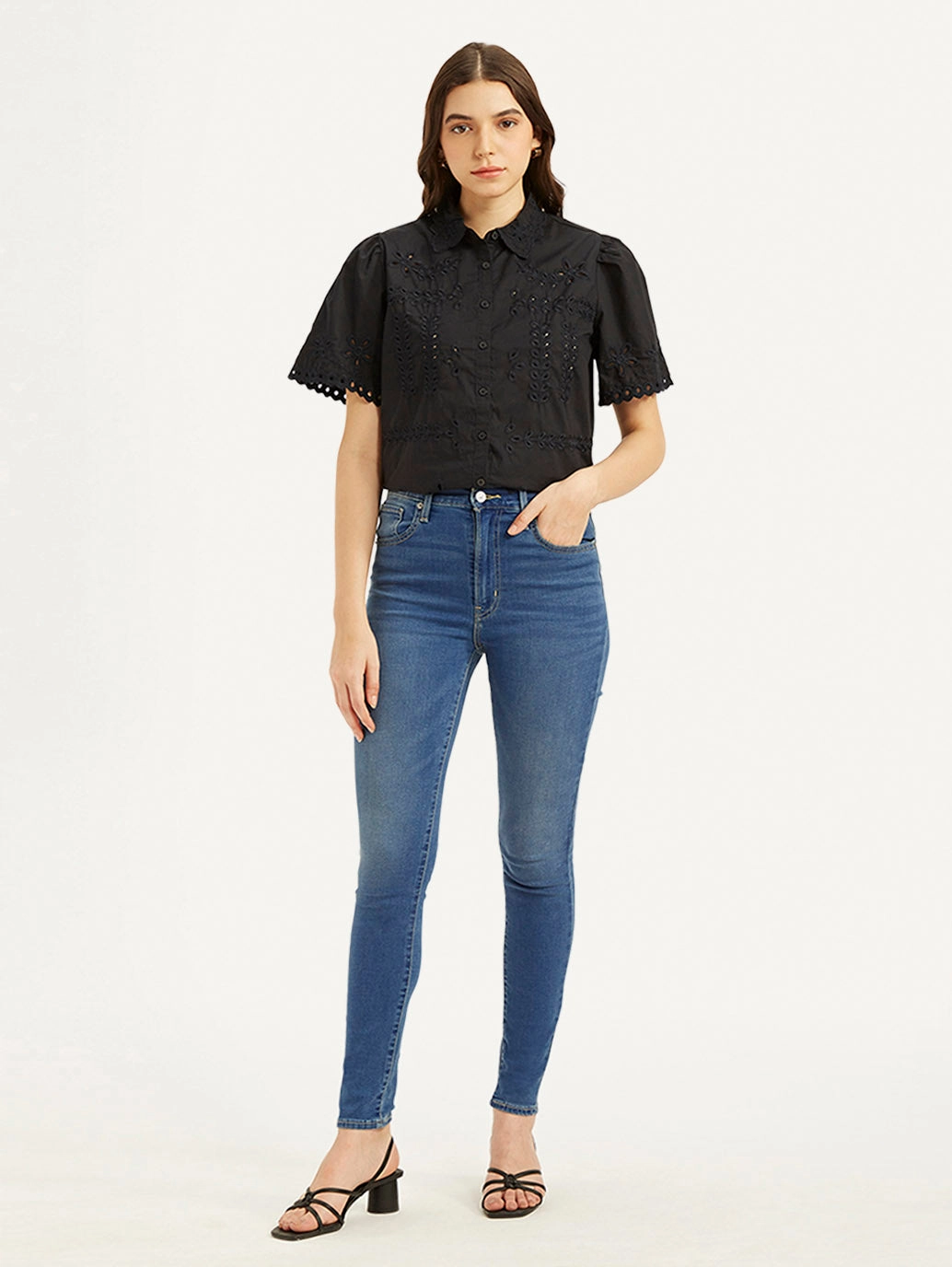 Women's Blue Mile High Wide Leg Fit High Rise Jeans Casual Friday Durable Athlete Fit