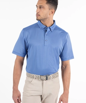 Performance Jacquard Dash Print Short-Sleeve Button-Down Collar Polo Polished Look GarmentWashed Texture