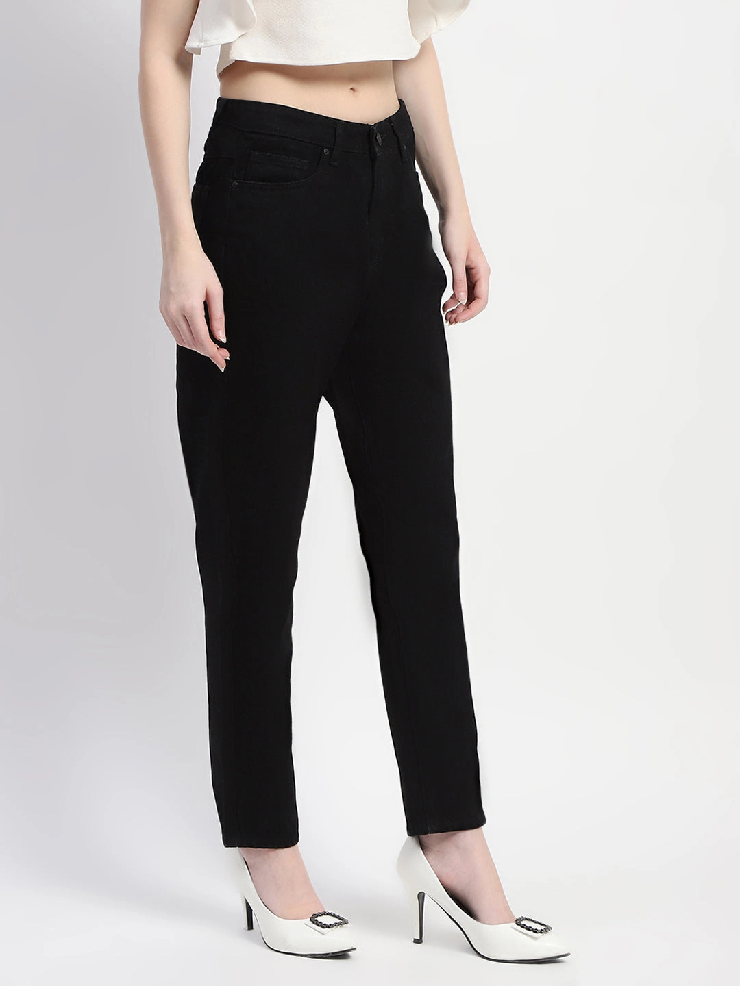 Athlete Fit High Quality Madame Straight Fit Solid Black Denim