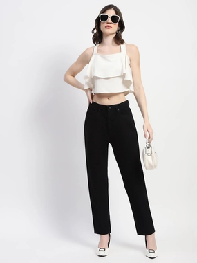 Madame Straight Fit Solid Black Denim Night Out Everyday Holiday Vibes Neutral Base