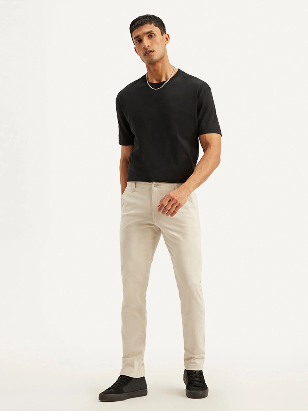 Easy Care Fabric Finish Ultimate Wear Men's Off White Slim Fit Chinos