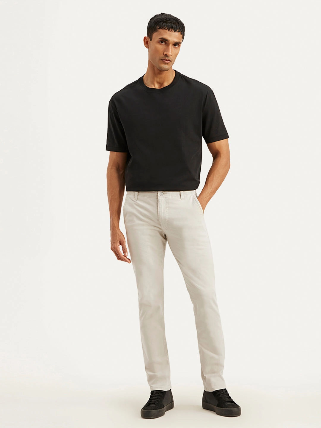 Men's Off White Slim Fit Chinos WrinkleResistantMaterial