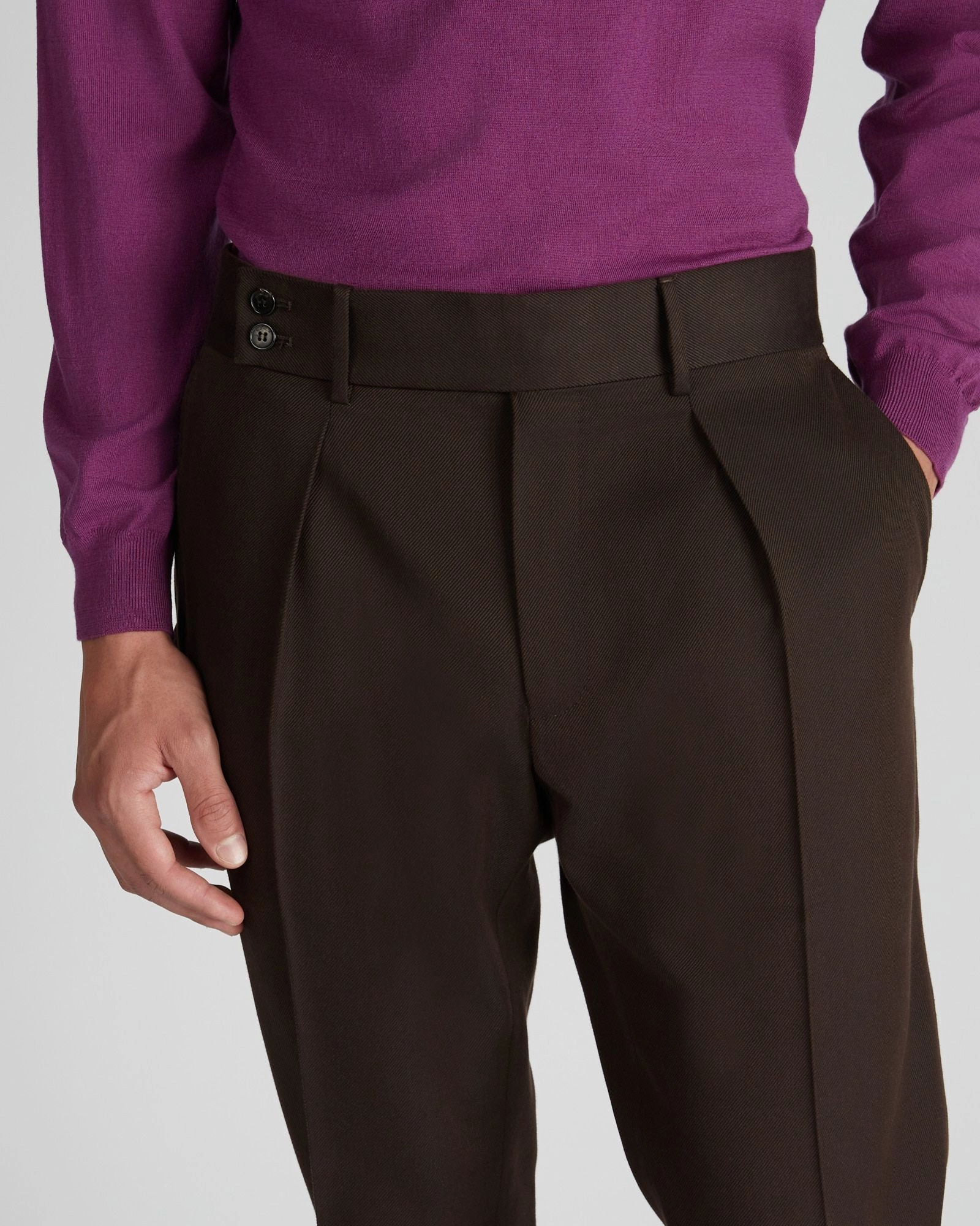 Adjustable Fit Regular fit wool and cotton drill trousers