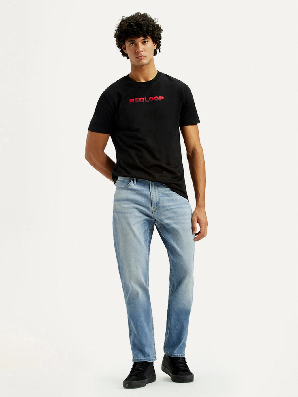 Street Essential Men's Redloop 541 Light Indigo Athletic Tapered Fit Mid Rise Jeans