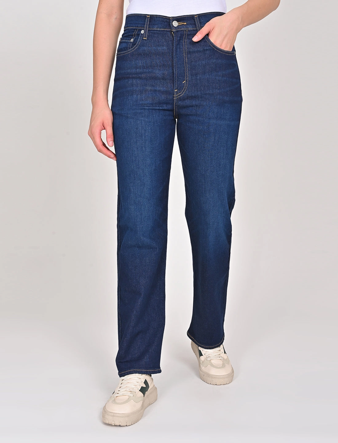 Women's Blue Ribcage Straight Fit High Rise Jeans Match With All Minimalist Trendy Everyday