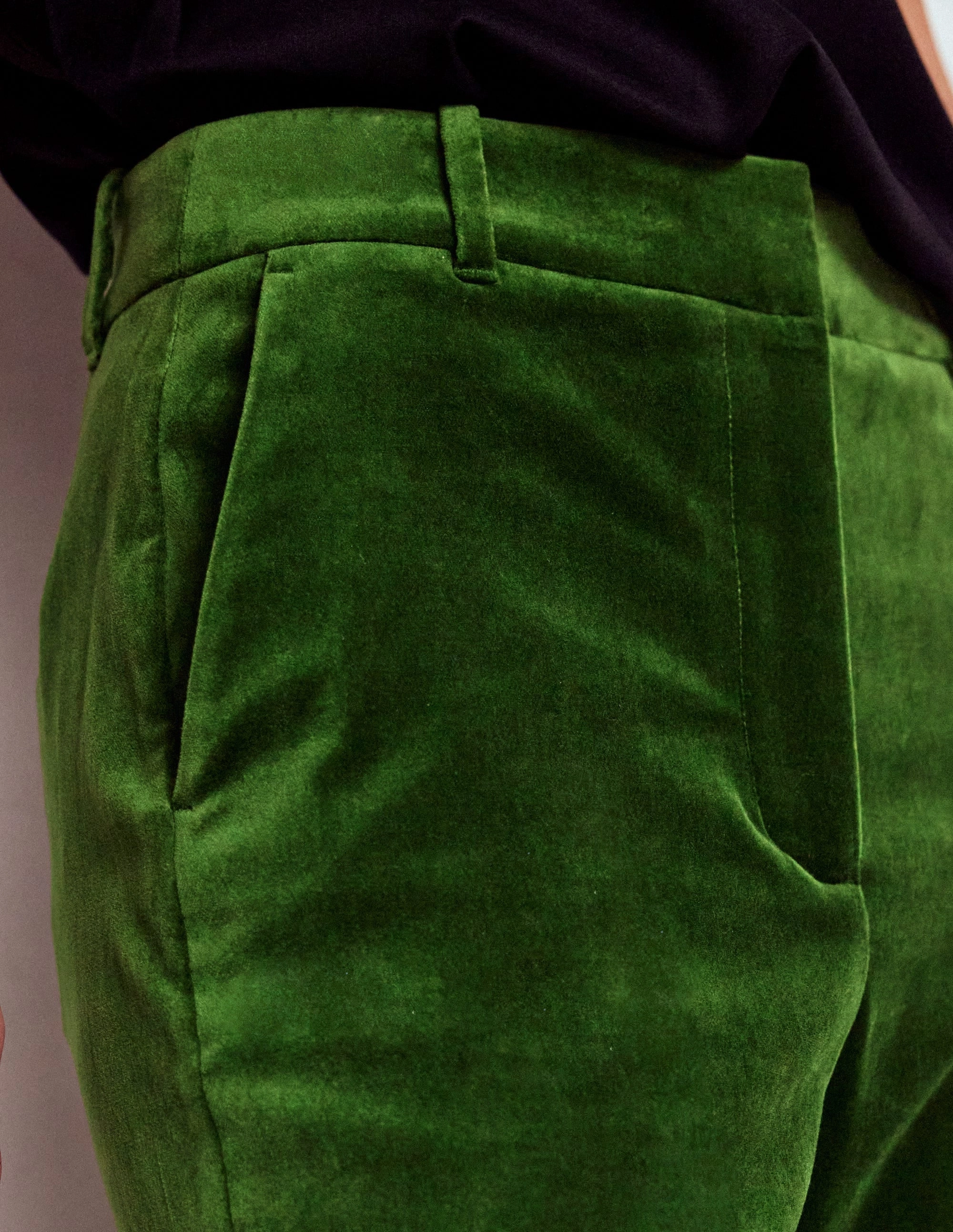 Canonbury Velvet Trousers-Green Fir Fashionable Waist Move Freely