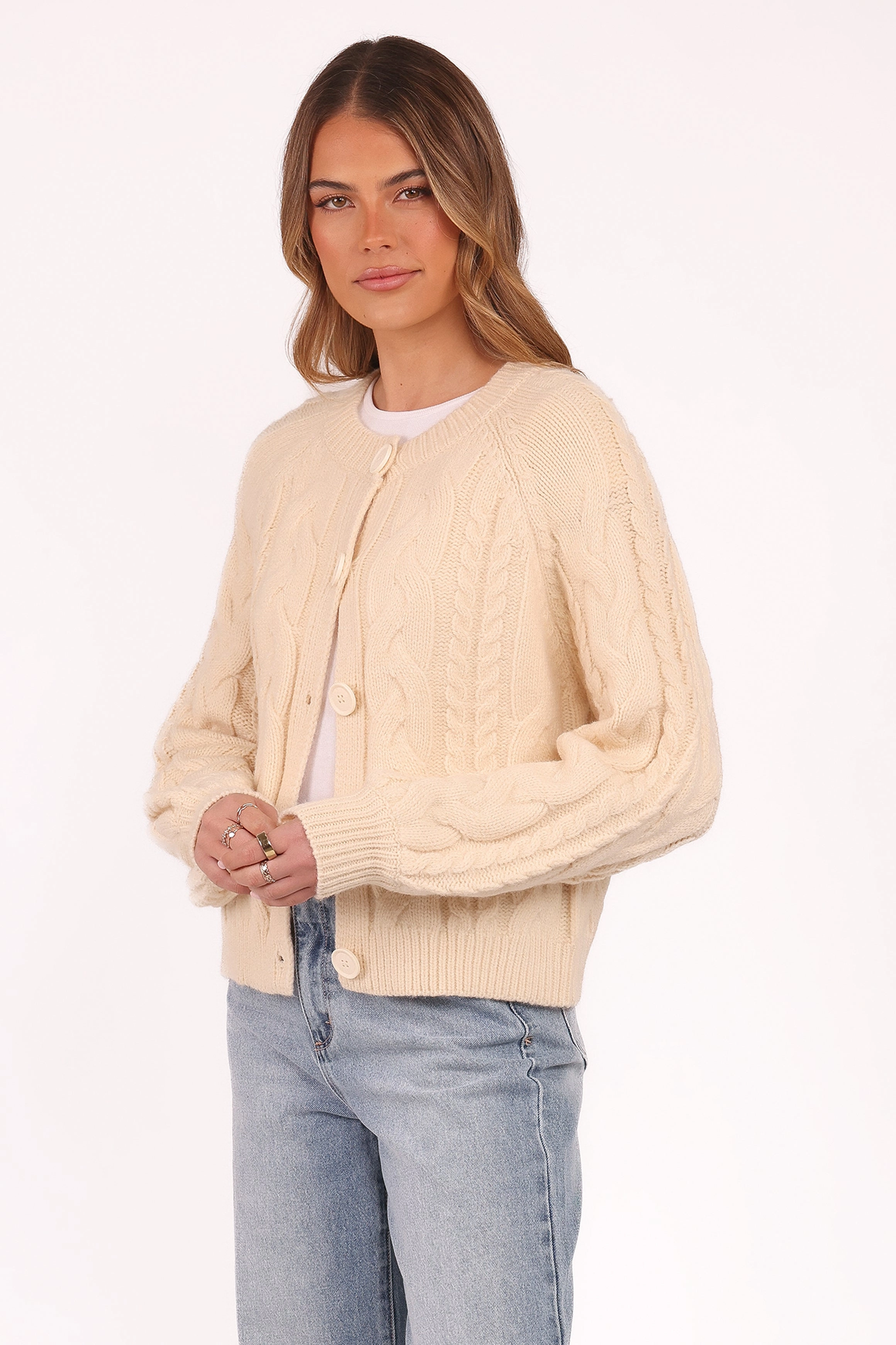 Nika Cable Knit Cardigan - Taupe Elastic Seamless Design