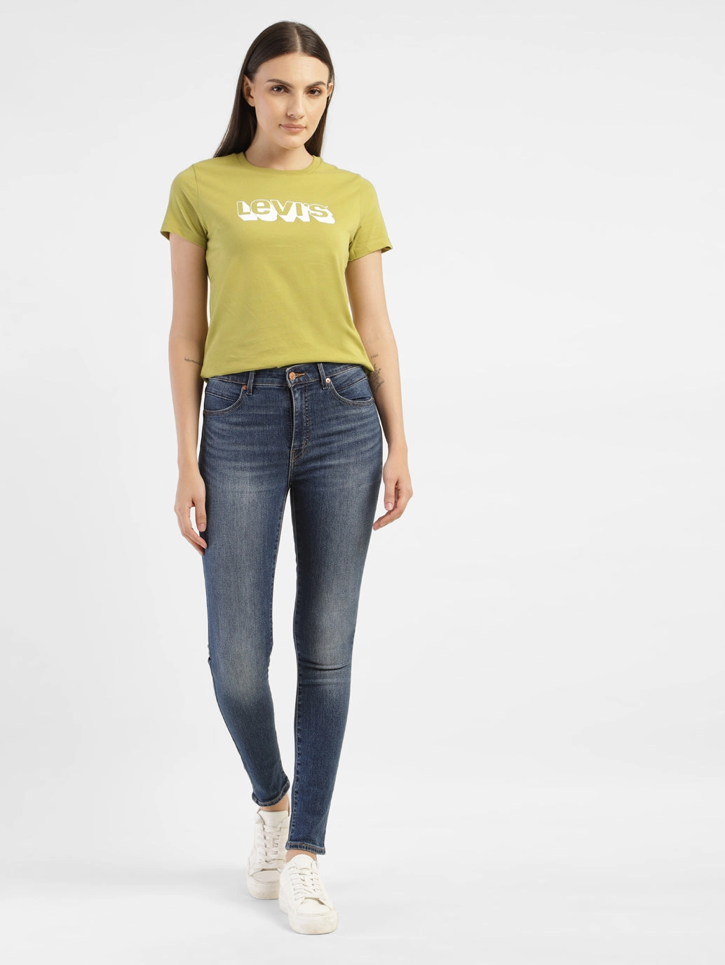 Women's Blue Shaping Wide Leg Fit High Rise Jeans Sustainable Denim Production