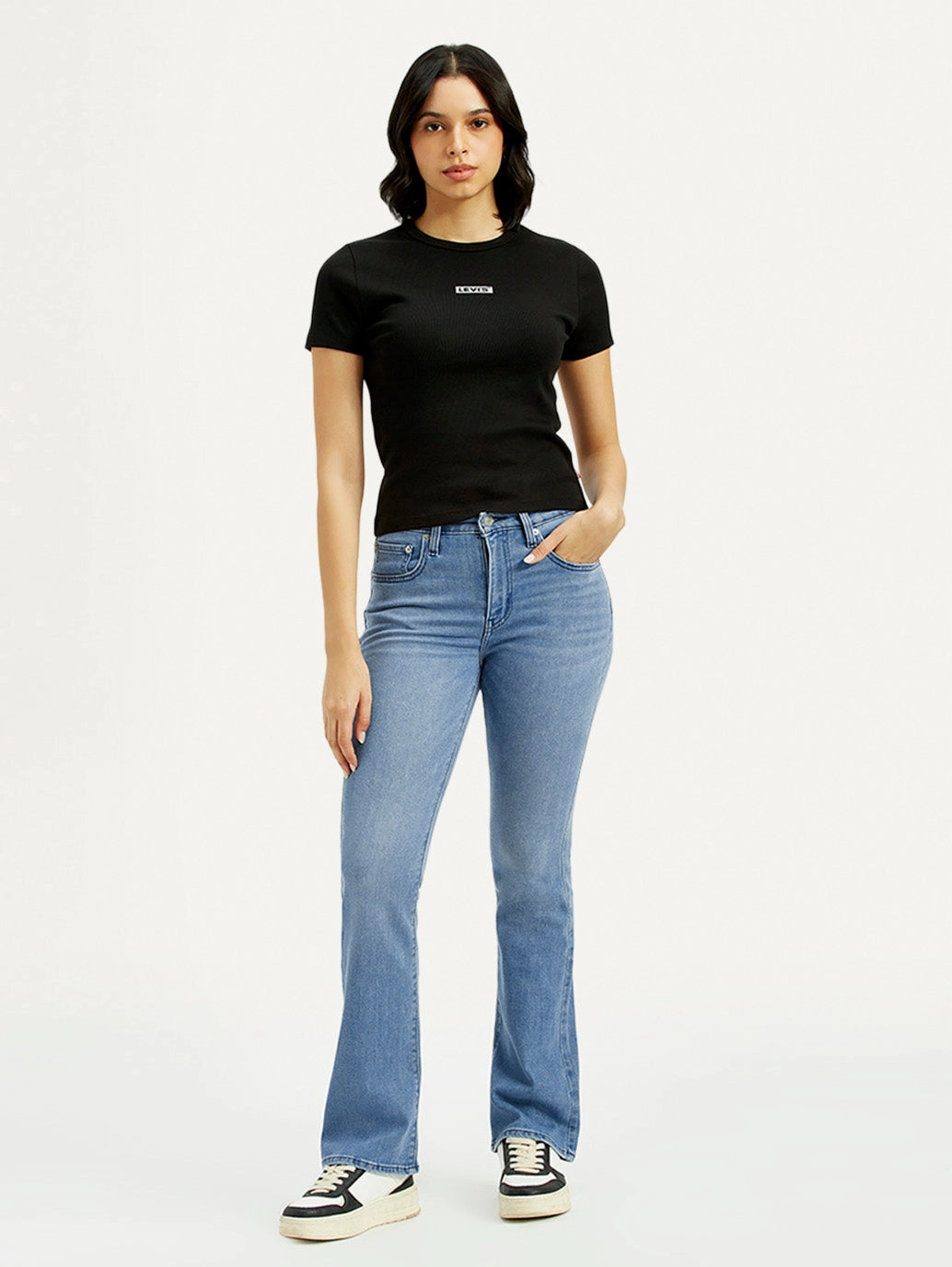 Women's 725 Med Indigo Flared Fit High Rise Jeans Night Out Everyday Holiday Vibes