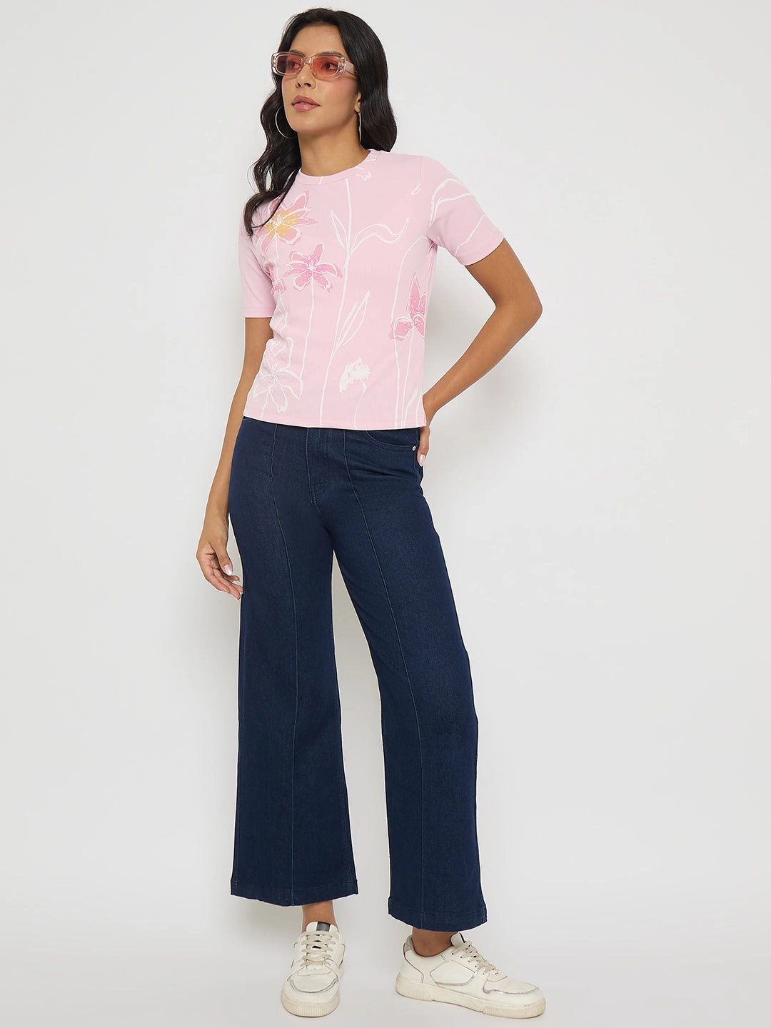 Madame Stone Wash Cotton Blend Dark Blue Flared Jeans Great Base Natural Fit