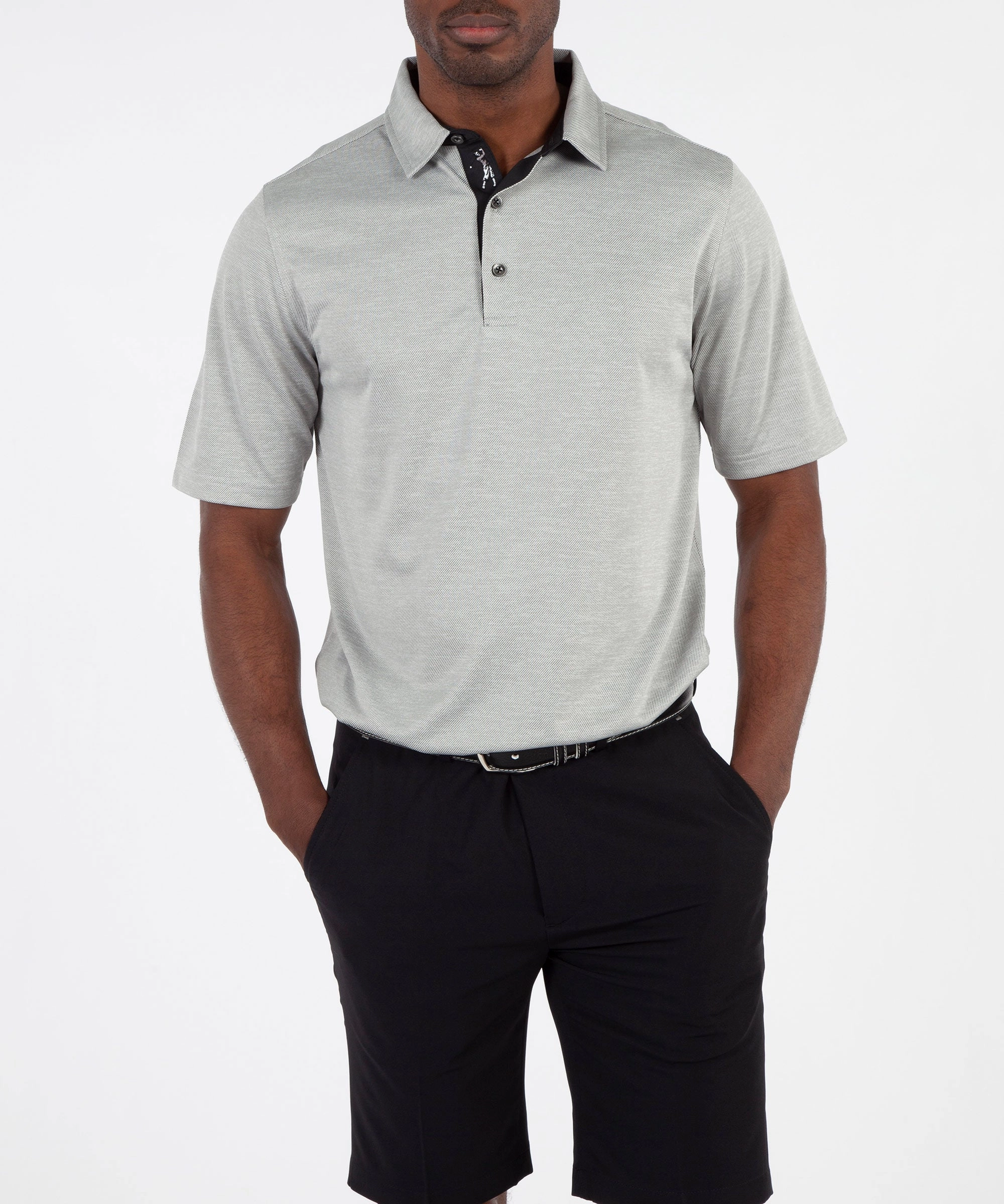 Relaxed Neckline Performance Twill Jacquard Short Sleeve Polo Shirt