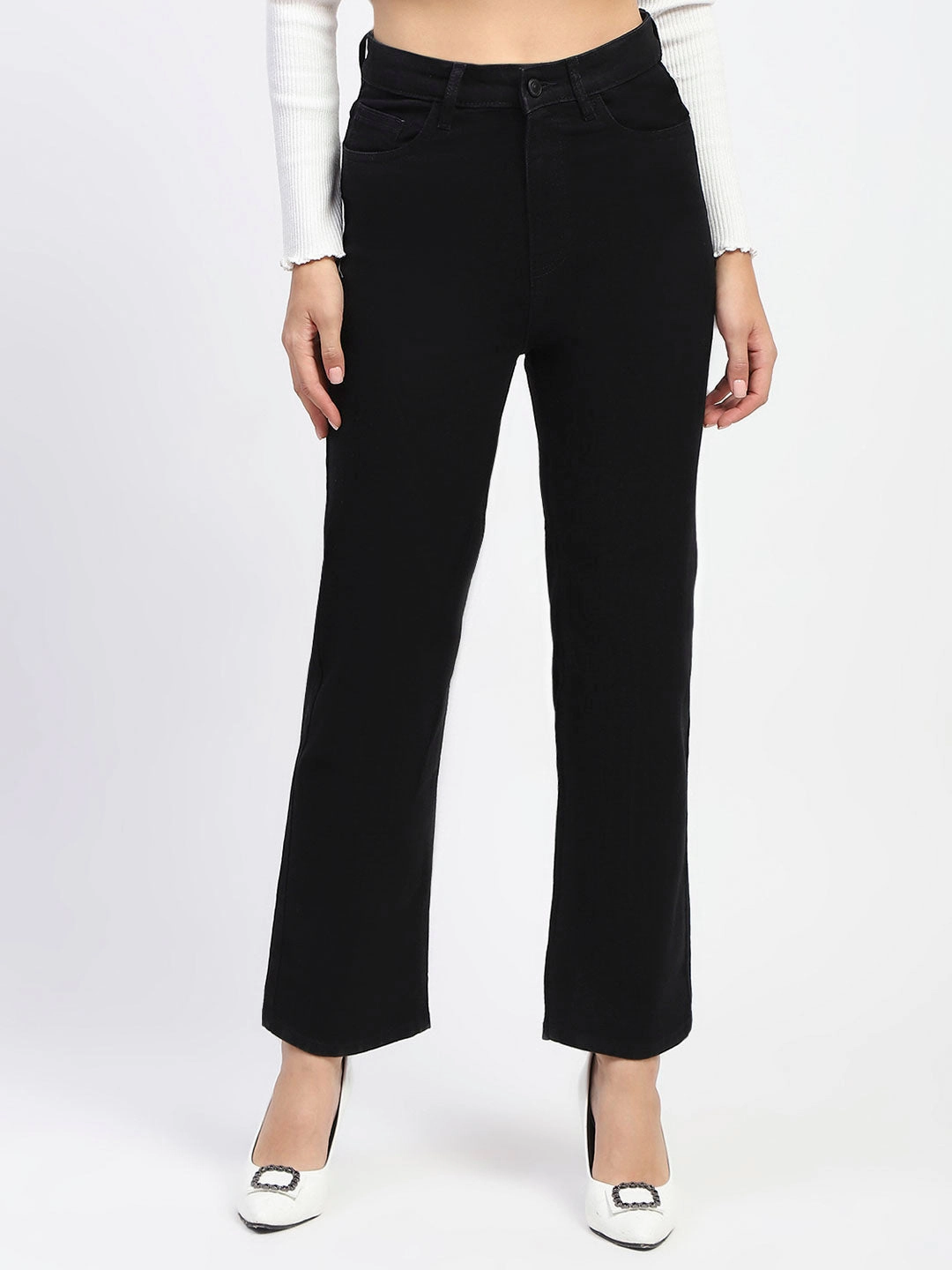 Perfect Waistband Madame Black Straight Fit Denim
