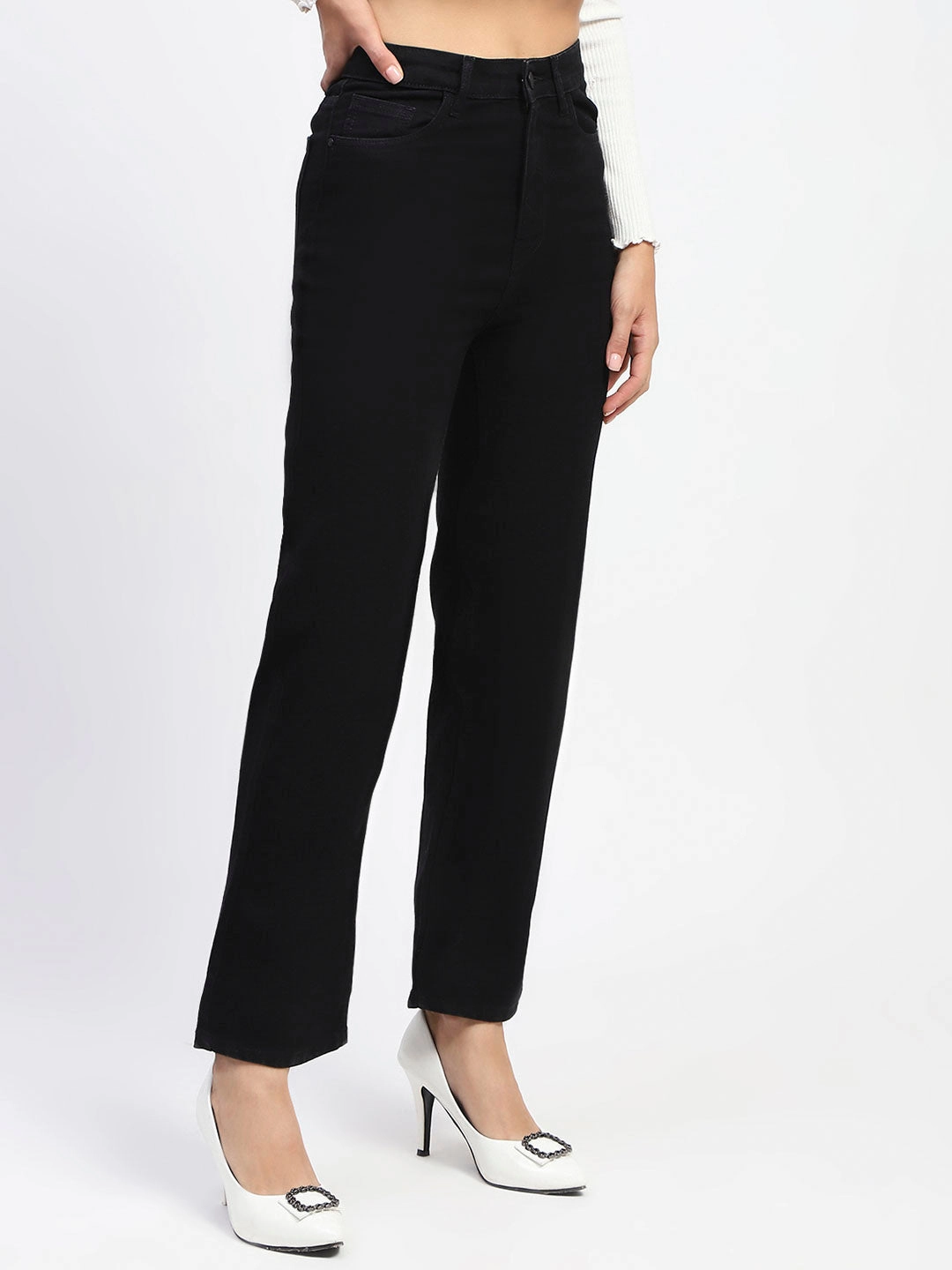 Minimalist Pocket Layout Classic Autumn Days Adult Fashion Madame Black Straight Fit Denim