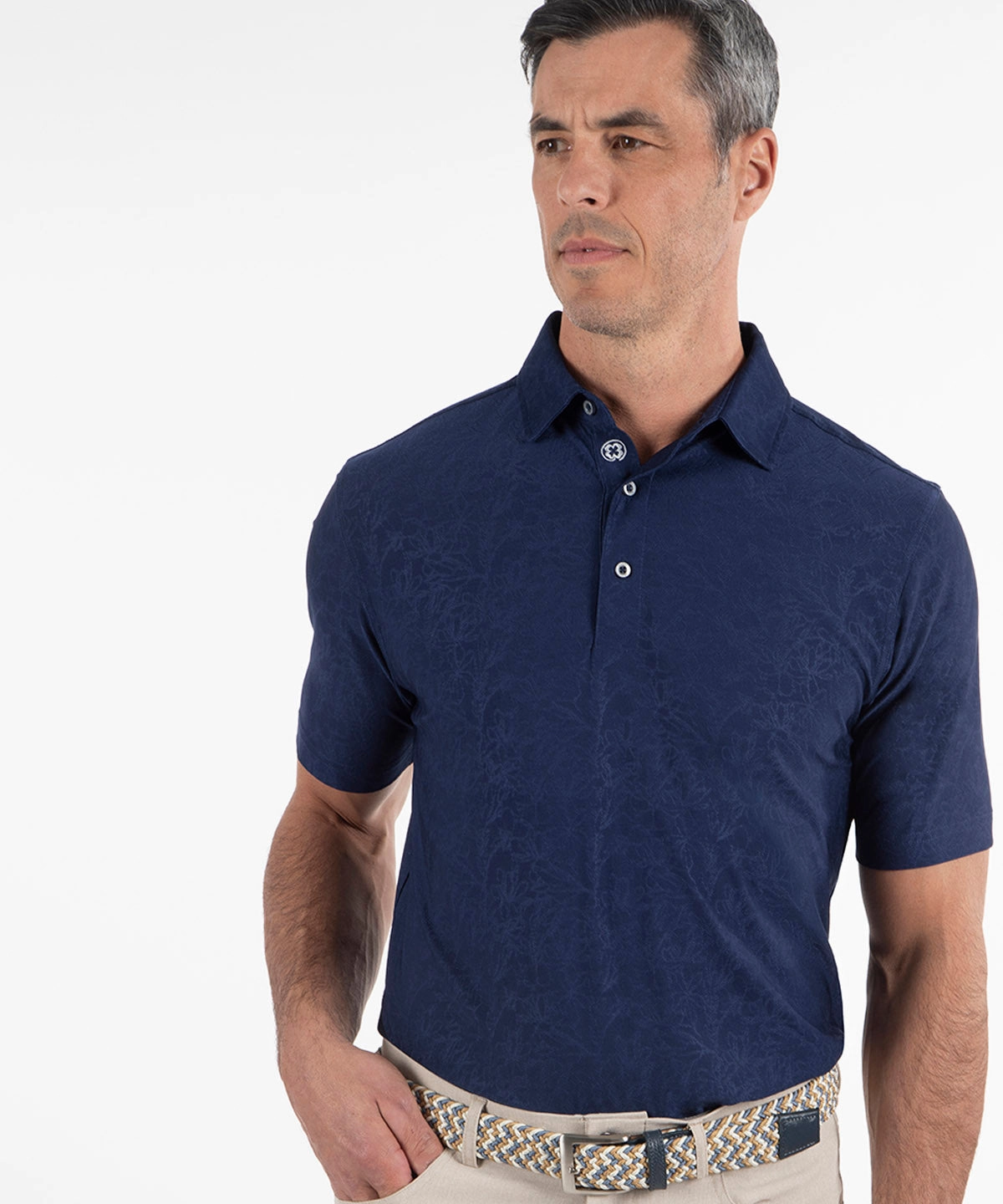 Performance Jacquard Magnolia Print Short-Sleeve Polo Street Style