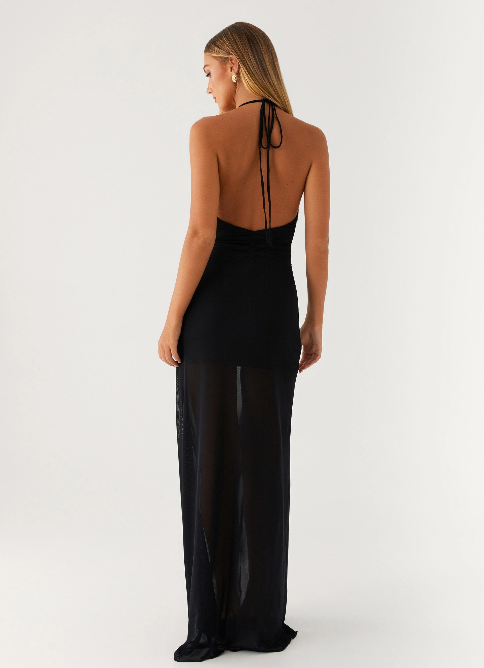 Satin Touch Louvre Maxi Dress - Black