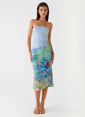 understated look Night Appeal Niko Strapless Midi Dress - Spring Garden