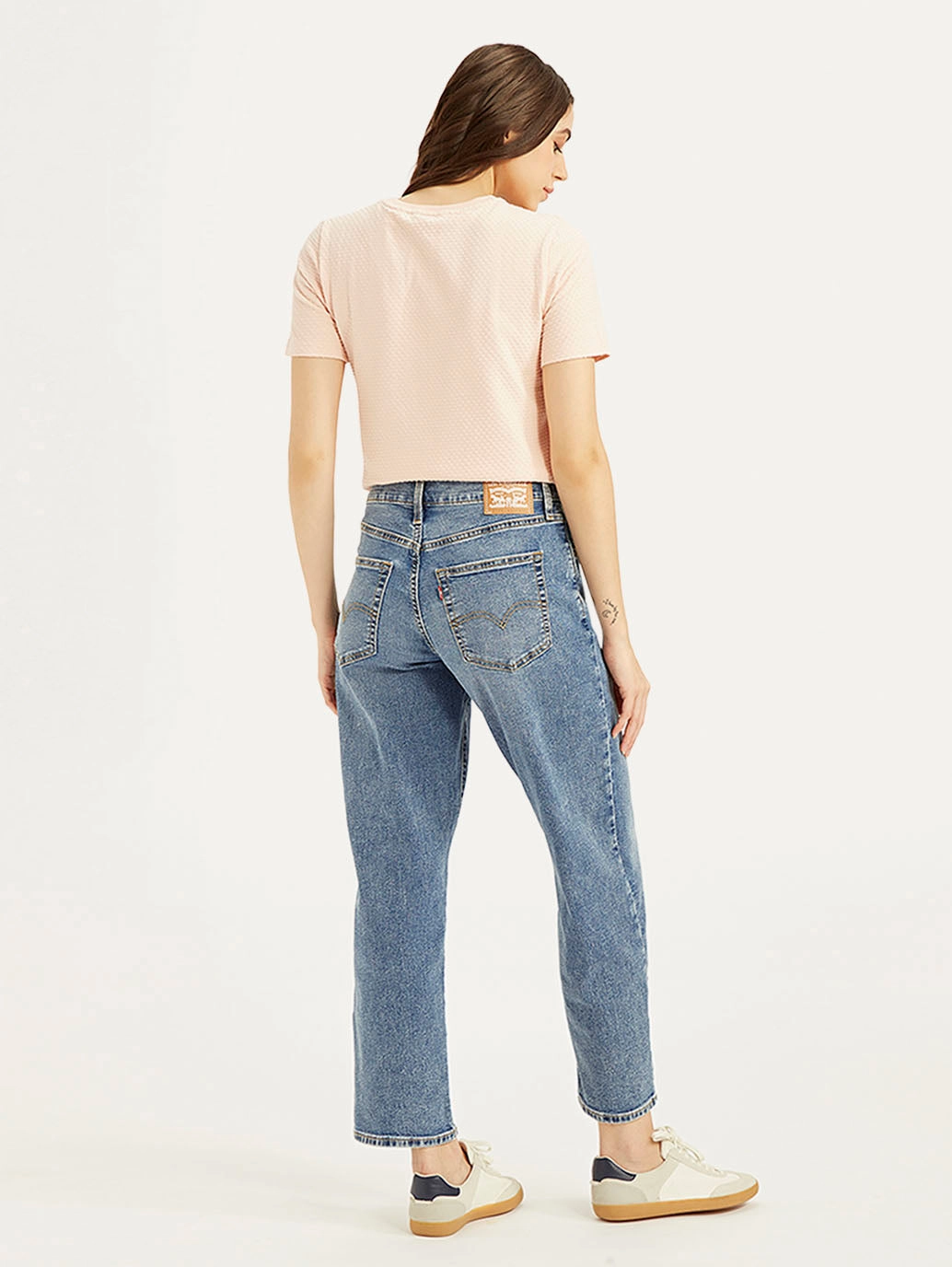 Women's 94 Blue Baggy Fit Mid Rise Jeans Luxury Textured