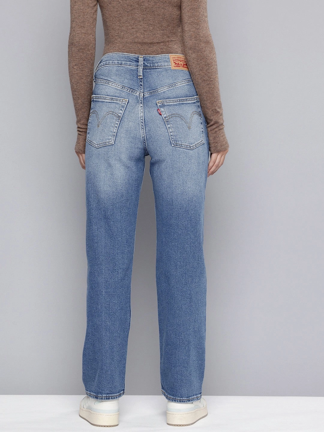 Casual Wear Women's Blue Ribcage Straight Fit High Rise Jeans