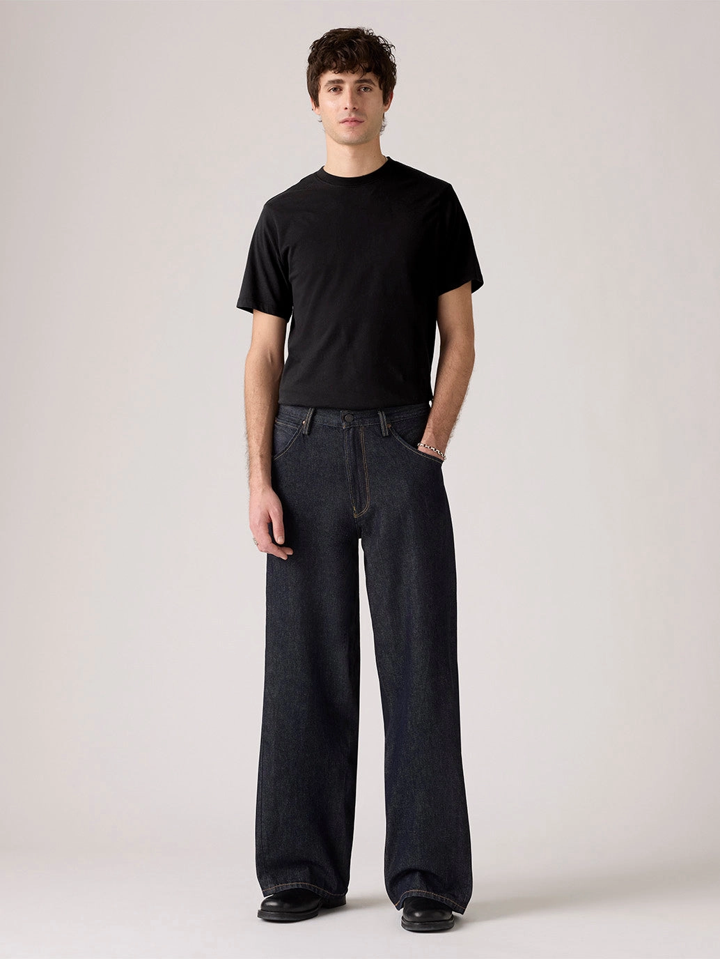 Casual Style Street Fashion Breathable Men's Dark Indigo Twisted Baggy Fit Mid Rise Jeans