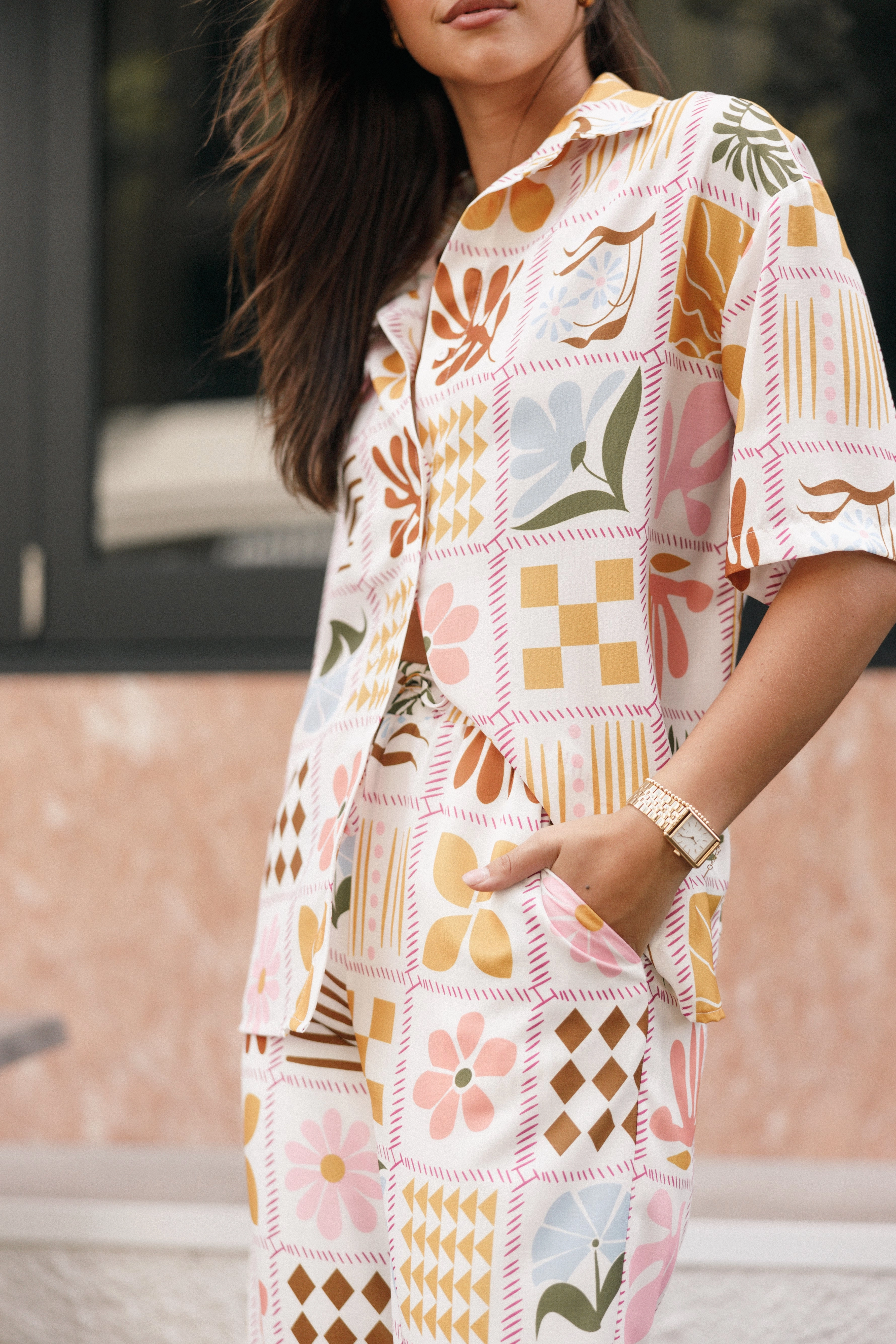 Shay Top - White Multi Black Tie Optional Corporate Wear