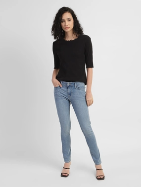 Women's 711 Blue Skinny Fit Mid Rise Jeans Weekend Style Smooth Neutral Casual Streetwear Fan